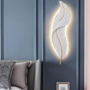White Art Resin Feather Led Lights Wall Art