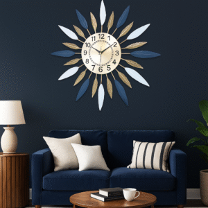 56CM Blue Gold Large Metal Wall Clock for Living Room