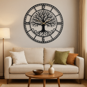 Large Tree of Life Metal Clock Wall Art for Living Room